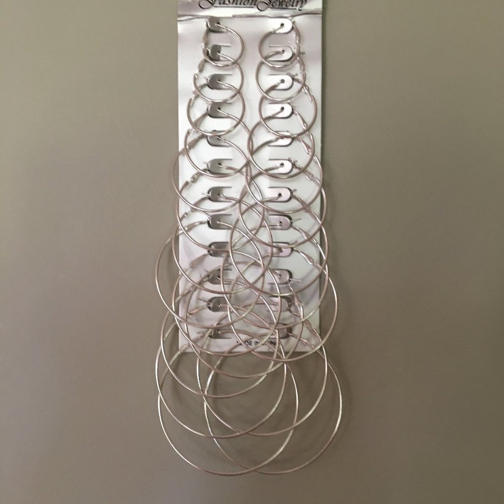 NWOT - Earrings, hoops - silver color -12 pairs